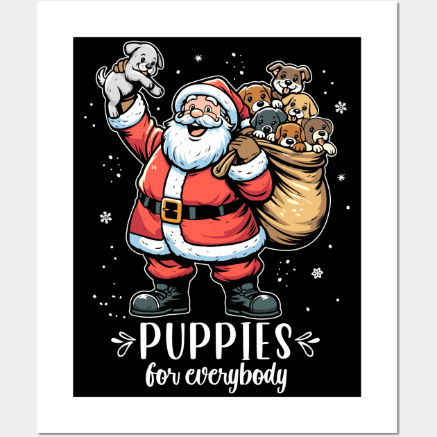 Santa Puppies For Everybody Funny Christmas Wall Art by FloraLi